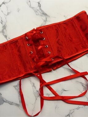 Red Satin Lace-Up Waist Cincher Belt
